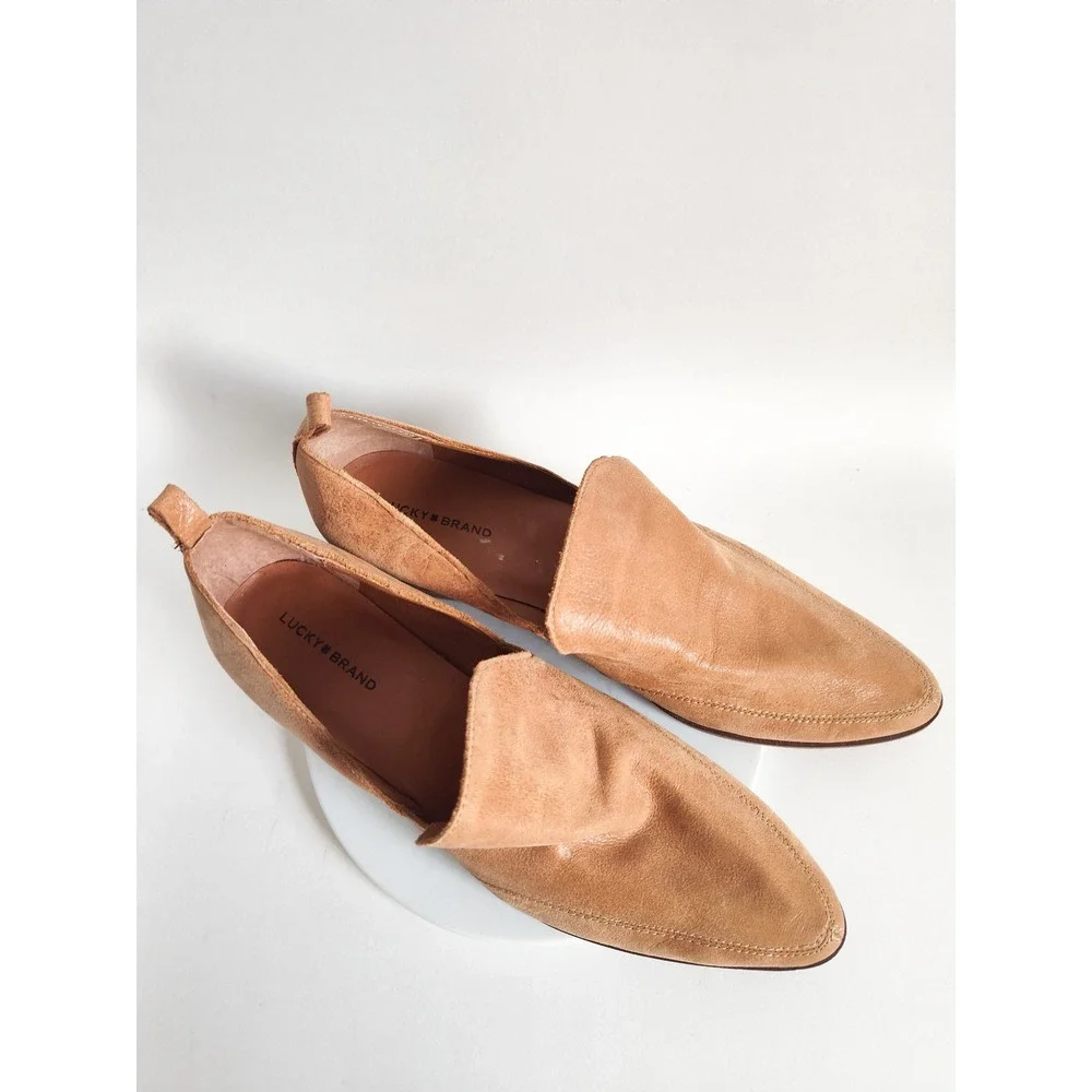 Lucky Brand Loafer Booties Flats 12 Leather Pointed Toe Tan Cutout Boho Western